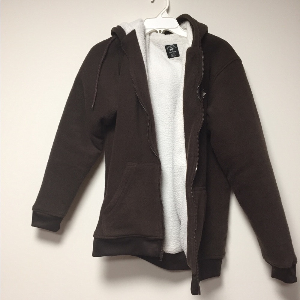 Brown polo club used medium thermal lined hoodie